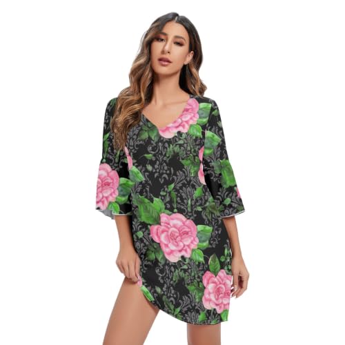 Robe Casual Motif Roses Vertes pour un look d'été fluide et tendance