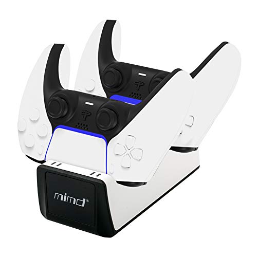 RunSnail Carregador comando PS5, estação de carregamento USB rápida dupla, com indicadores LED, proteção contra sobrecarga, branco