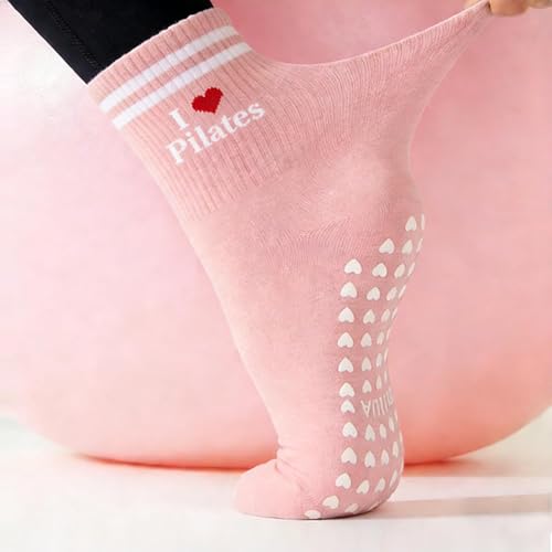 Image of Pilates Socks for Mother's Day,Women Pilates Heart Grip Socks Cuffs,Anti-Skid Cotton Grip for Ballet,Home,Studio 1Pair