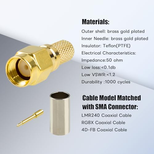 Pack de 10 conectores SMA macho para cable coaxial miniatura 3
