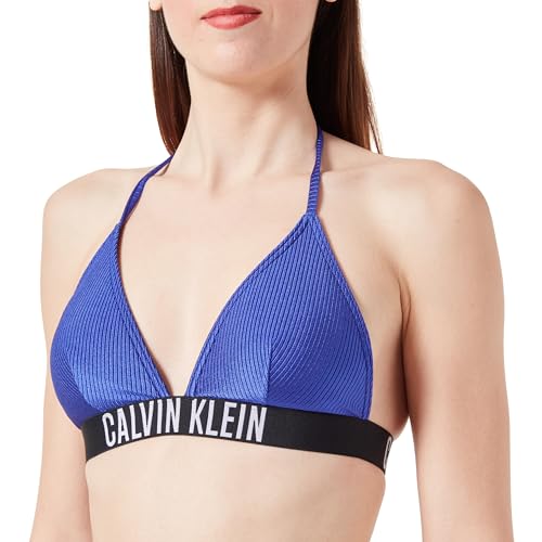 Calvin Klein Top de bikini triangular Mujer de canalé, Azul, XL