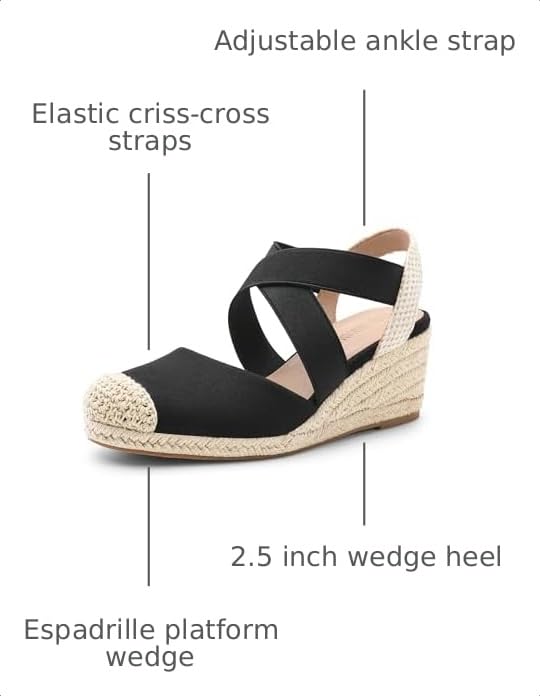 Image of DREAM PAIRS Womens Close Toe Espadrilles Platform Slip on Elastic Criss Cross Straps Dressy Wedges Sandals