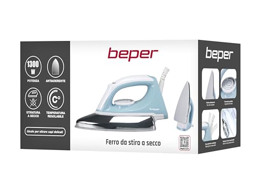 BEPER P204FER250 Trockenbügeleisen, ideal für empfindliche Stoffe, antihaftbeschichtete Bügelsohle, schwenkbares und knitterfreies Kabel, 1300W