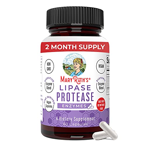 Lipase Enzymes for Liver Detox & Fat Digestion by MaryRuth's | Digestive Enzymes Supporting Healthy Cholesterol Levels and Nutrient Absorption | Vegan Lipase Protease Supplement | 2 Month Supply