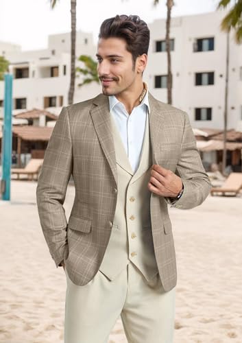 Mens Blazer Slim Fit Stripes Plaid Casual Suit Jacket for Men Two Buttons Business Lapel Sport Coats2