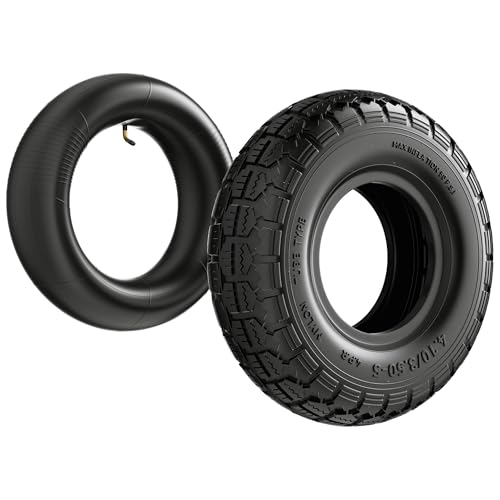 Wiltec Reifen für Aufsitzmäher 11x4.10/3.50-5 4pr mit Schlauch und Winkelventil Komplettrad Rasentraktor