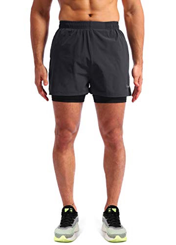 Image of Pudolla Men's 2 in 1 Running Shorts 5 inch Quick Dry Gym Athletic Workout Shorts for Men with Phone Pockets