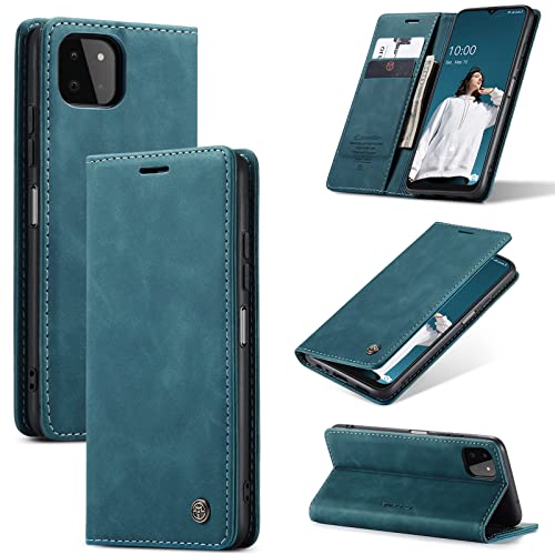Cracedily Funda para Samsung Galaxy A22 5G Case, Carcasa Protectora Antigolpes Case, Soporte Plegable, Ranura para Tarjeta, Cover Cuero PU Carcasa Samsung A22 5G, Azul-Verde