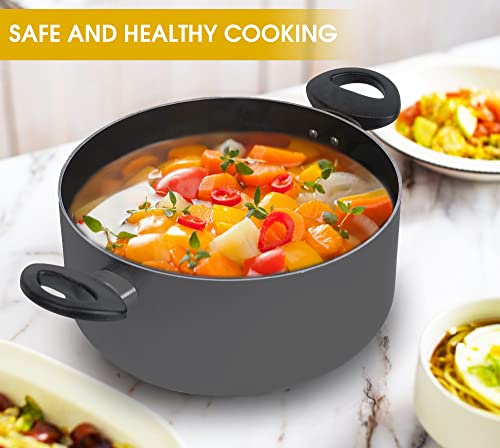 Homatz Stock Pot 4.5L, 24cm Large Non-Stick Cooking Pot with Glass Lid - Induction Base Aluminum Saucepan Casserole Pot - Heat Resistant Handles (Stock Pot, 24 cm) - Image 6