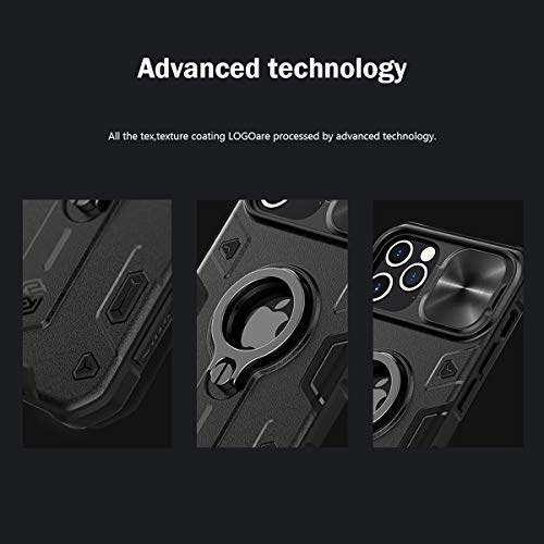 4157TgsNQmL CloudValley Compatible with iPhone 12 Pro Max Case with Camera Cover & Kickstand, Slide Lens Cover + Built-in 360° Rotate Ring Stand, Black Armor Style, Impact-Resistant, Shockproof, Full Protect - Image 7