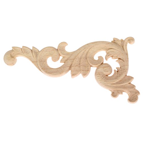 Muxsam Wood Carved Appliques Onlays, 1-Pair Unpainted Small Wooden Carvings Decals Corner Decorative Plaques For Mirrors Walls Doors Bed Fireplace Cabinet Dresser Closet Diy Project, Left & Right #TOP5