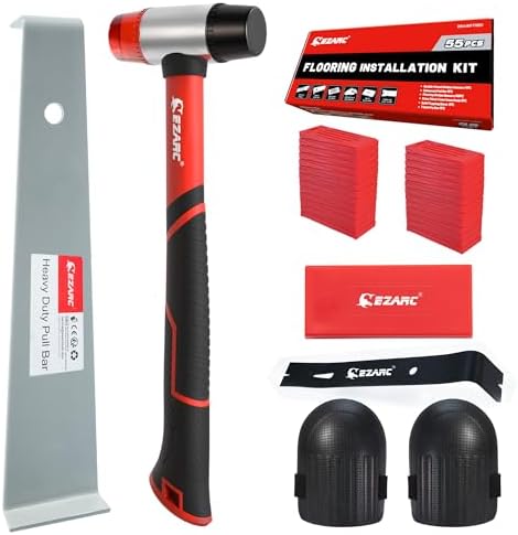EZARC 55-Piece Vinyl Plank & Laminate Flooring Tools, Lvp Installation Kit with Heavy Duty Pull Bar, Upgraded Tapping Block, Foam Knee pads, Nail Puller & 50 Piece Spacers Included