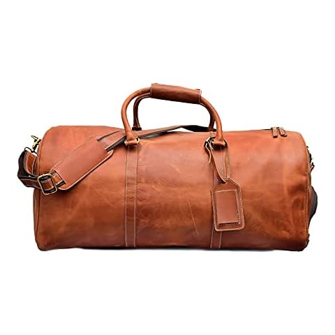 24 Inch Leather Duffel Bags for Men and Women Full Grain Leather Travel Overnight Weekend Leather Bags Sports Gym Duffel for Men Cover