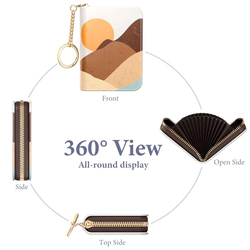 Image of Credit Card Holder RFID Wallet for Women, Small Leather Card Organizer Case with Zipper and Keychain, Sunrise