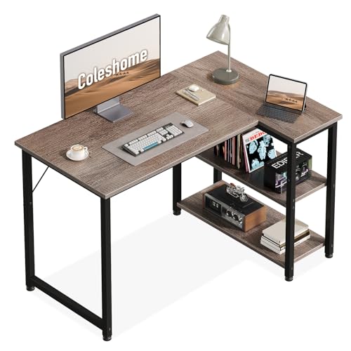 Coleshome Bureau d'angle,100x70 cm Bureau Informatique avec Étagères de Rangement Réversible, Bureaux d'ordinateur Peu Encombrant, Petit Bureaux Adapté au...