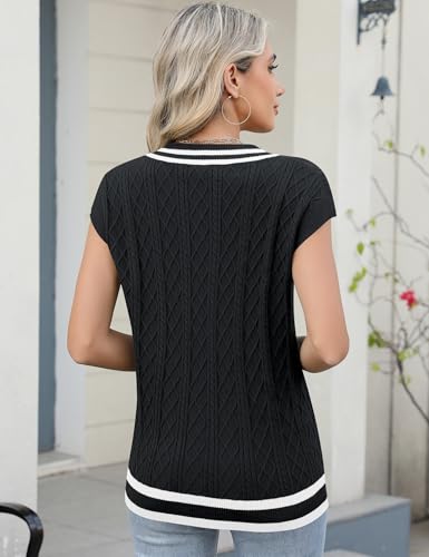 Women's Casual V Neck Sweater Vest Short Sleeve Chunky Knit Loose Pullover Sleeveless Lightweight Ladies Trendy Knit Vest2
