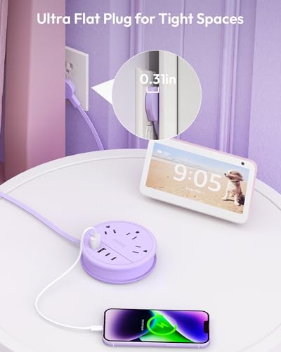 NTONPOWER Purple Travel Power Strip with 3 AC Outlet 4 USB(2 USB C), Dorm Room Essentials 4FT Flat Extension Cord, Purple Desk Accessories Compact fo for Hotel Travel Cruise Essentials - image 6