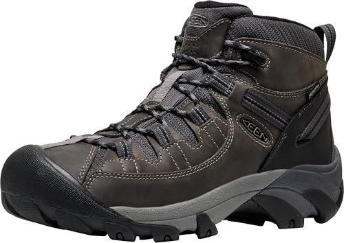 Best Mid Cut Hiking Boots for All Terrains 15 KEEN Men's Targhee 2 Mid Height Waterproof Hiking Boots, Steel Grey/Black, 10.5