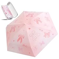 GQIRIL Mini Travel Folding Umbrella - Small Compact Sun Retractable Umbrella with Case, Lightweight Portable UPF 50+ Rain UV Protection Windproof Parasol for Pocket Backpack Women Girls Lady (Pink)