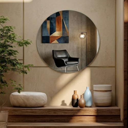 Image of Round Frameless Wall Mirror 12x12 Inch - Modern Decorative Vanity Mirror for Bathroom, Bedroom, Living Room & Entryway
