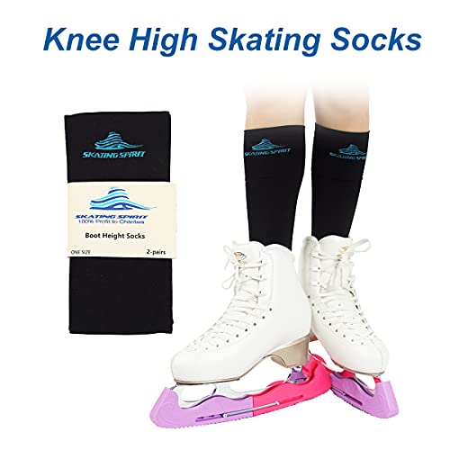 Skatingspirit Figure Skating Socks (2 Pairs), Knee High, Extra Wide Cuff Band Non-Slipping (Beige) #TOP4