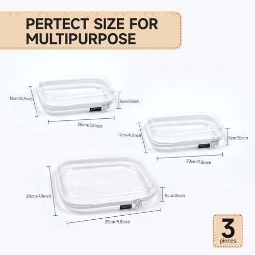 3 Pack Clear Hard Shell Zipper Case - Clear Waterproof Cosmetic Bag with Zipper, Kid's Toy Storage Organizer Bins, Charging Cables, creative journaling, painting brushes, Threads,Sketch Supplies2