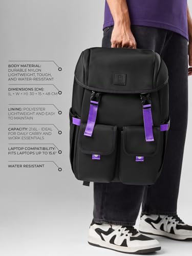 Image of The Souled Store Nebula Backpacks | 19.5L Durable Canvas Laptop Bag for Men & Women | 15.6 Inch Padded Tech Sleeve & Dual Compartment Rucksack - Space Grey