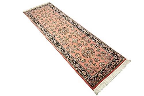 Tapis tissé à la main fleuri rose Sarough 80 x 240 cm idéal pour votre couloir