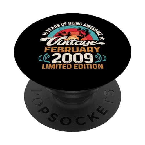 Retro 15 Cumpleaños Febrero 2009 15 Años De Edad Amantes De La Pesca PopSockets PopGrip Intercambiable