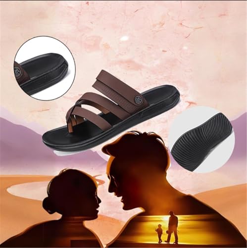 CLSQLXYJZC Men's Stylish PU Soft Foot Slip-On Correction Bunion Sandals with Arch Support, Non-slip Adjustable Two Uses Beach Walking Shoes with Orthopedic Toe Ring, for Birthday, Fathers Day3