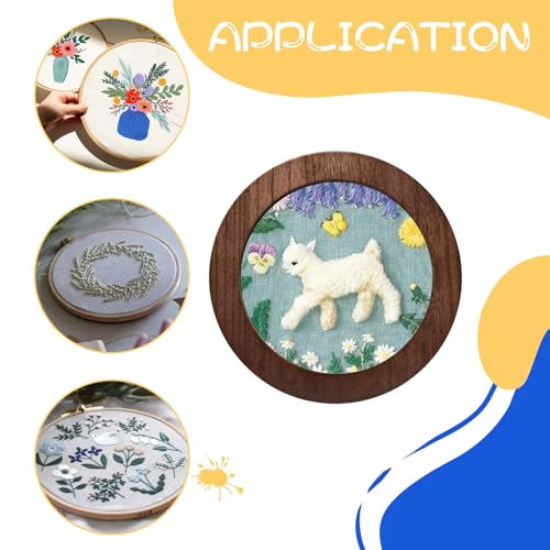 Image of 3 Sets Solid Wood Embroidery Frames with Bamboo Hoops, 8 Inch Round Embroidery Display Frame Set for Finished Cross Stitch and DIY Art Craft Sewing Ornaments