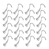 OMAIGAR Nose Rings Studs, Screw Shaped Surgical Stainless Steel Nose Studs White Diamond Rhinestone Crystal, Hypoallergenic Nose Piercing Jewelry for Women Men and Ideal Gift
