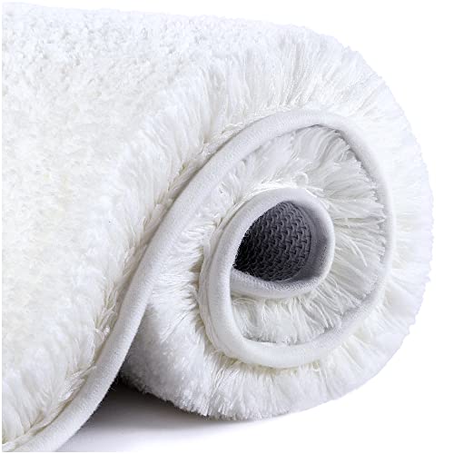 VANZAVANZU Alfombra de Ducha Antideslizante Espesa Absorbente Ultra Suave - Alfombrilla de Baño Mullido Microfibra, Lavable a Máquina - 50 x 80cm (Blanco)