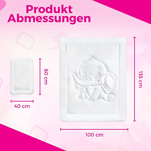 Oeko-Tex Kinder Bettdecken Set mit süßer Elefantensteppung 40x60 + 100x135 cm Kochfest 95° C