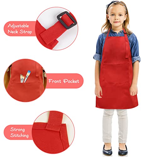SINLAND Kids Apron with Pocket 2 Pack Adjustable Children Chef Apron for Cooking Baking Painting (M: 6-12 Years) - Thumbnail 2