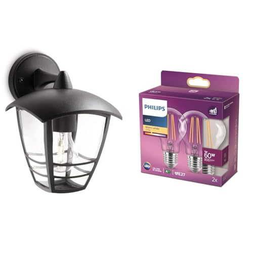 Applique descendante Philips CREEK E27 noir avec 2 ampoules LED blanc chaud en verre