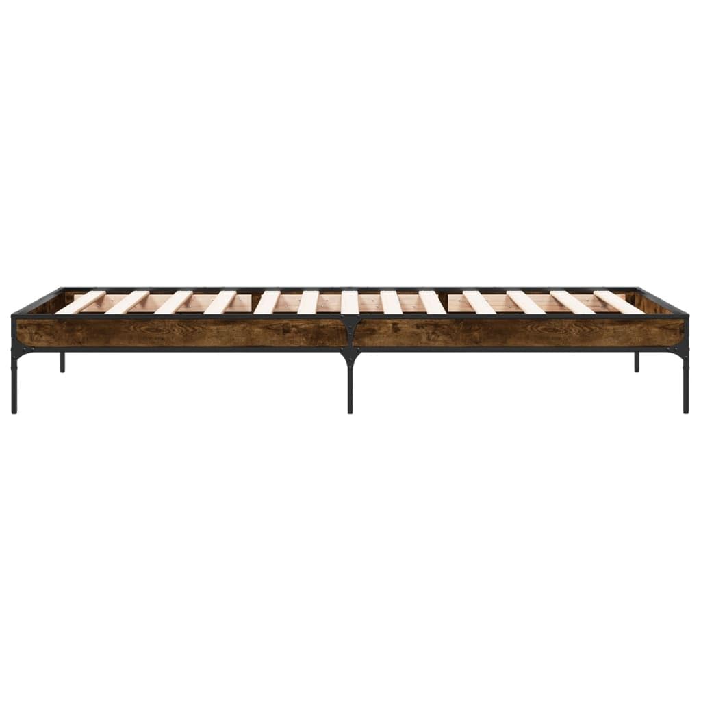 Rama łóżka, łóżko rodzinne, łóżko podwójne, meble do sypialni, rama łóżka, dąb wędzony, 90 x 200 cm, materiał drewnopochodny i metal