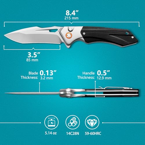 Image of LOTHAR Lich King Folding Pocket Knife, Tactical Pocket Knife for Men Women | 3.5 inch 14C28N Steel Cool Knife, Sharp Camping Survival Knives with G10 Handle, Halloween Thanksgiving Day Gifts for Men Him Her