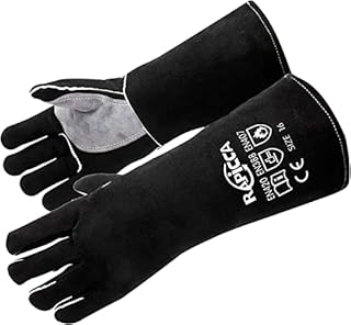 RAPICCA Leather Forge/Mig/Stick Welding Gloves Heat/Fire Resistant, Mitts for Oven/Grill/Fireplace/Furnace/Stove/Pot Holder/BBQ/Animal handling gloves with Long Sleeve