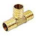 Everflow PXTE0100-NL Tees PEX X PEX X PEX 1 Inch Lead Free DZR Brass Construction, Barb connection, Compatible w/ PEX Pipe, Low-Cost plumbing Connection System, Durability & Reliability