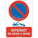 AUA SIGNALETIQUE - Panneau Stationnement Interdit + Tranche Horaires - 300x420 mm, Vinyl adhésif
