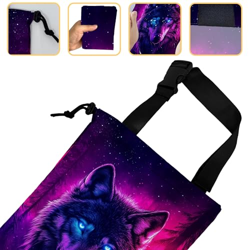Image of Wolf Car Garbage Bag,Glowing Wolf on Starry Night Small Car Trash Bag Hanging,Drawstring Car Garbage Bag with Adjustable Buckle for Car Back Seat,SUVs,Camping,Road Trips