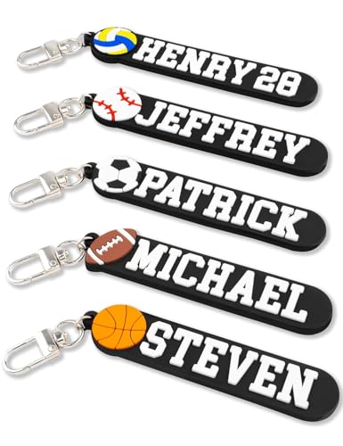 SODWINCO Personalized Sports Keychain – Custom Name Tag with Baseball, Basketball, Football, Soccer, Volleyball – Gift for Kids, Coaches, Teams – Durable PVC Key Ring for Bags & Backpacks (Classic)