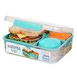 Sistema Bento Box Lunch, Bento School Lunch Box with Compartments, 1.65 L, Food Storage Container in Minty Teal, 1 Count