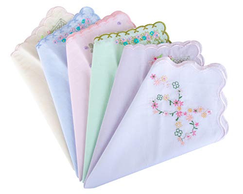 Ladies New Embroidered Cotton Soft Handkerchiefs Large 43cm x 43cm, 6 pack - Thumbnail 7