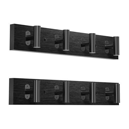 Orapoke 2 Pack Coat Rack Wall Mount, Black Coat Hooks Wall Mounted with 8 Metal Heavy Duty T Shaped Hooks, Pine Soild Wood Large Coat Hanger for Entryway, Living Room, Bathroom (32.3") — view 2