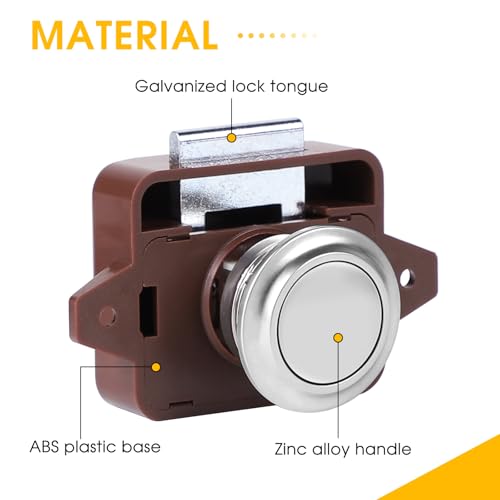 SUPAWAY Pack of 2 Push Button Locks, Cabinet Lock Catch, Locking Drawers Pressure Lock, Keyless Metal Push Button Lock, Brown Button Catch Lock for RV, Yachts, Drawers, Cabinet Doors - Image 3