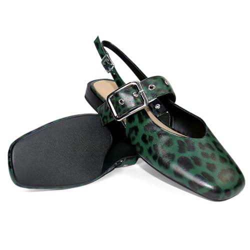 Womens Mary Jane Low Block Heels Closed Square Toe Slingback Ankle Strap Pumps Leopard Printed Party Dress Shoes3