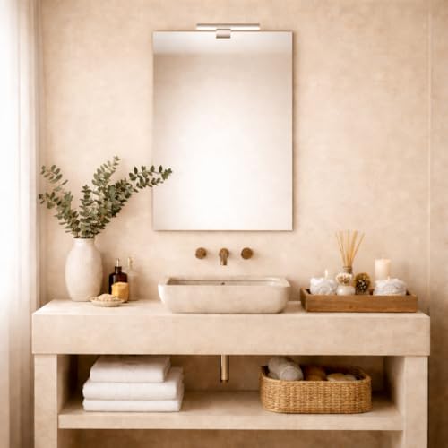 Baikal Espejo de Baño, varias formas y medidas disponibles. Opción Con y Sin LED. Estilos que se adaptan al baño o cualquier estancia del hogar. 60 x 80 cm Espejo con Aplique LED