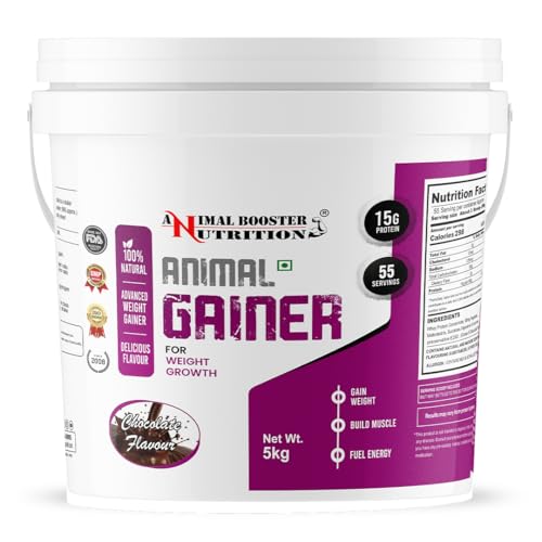 Image of Animal Booster Nutrition WEIGHT GAINER| 15gms of Protein in 90gm of Serving| For Gain Weight, Build Muscle & Fuel Energy - 5KG (Chocolate Flavor)